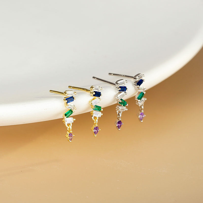 Elegant Rainbow Gem Drop Earrings – Sparkle in Every Color