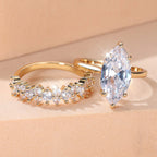 ''Elegant Marquise Cut White Stone Ring Set -Gold Plated ''