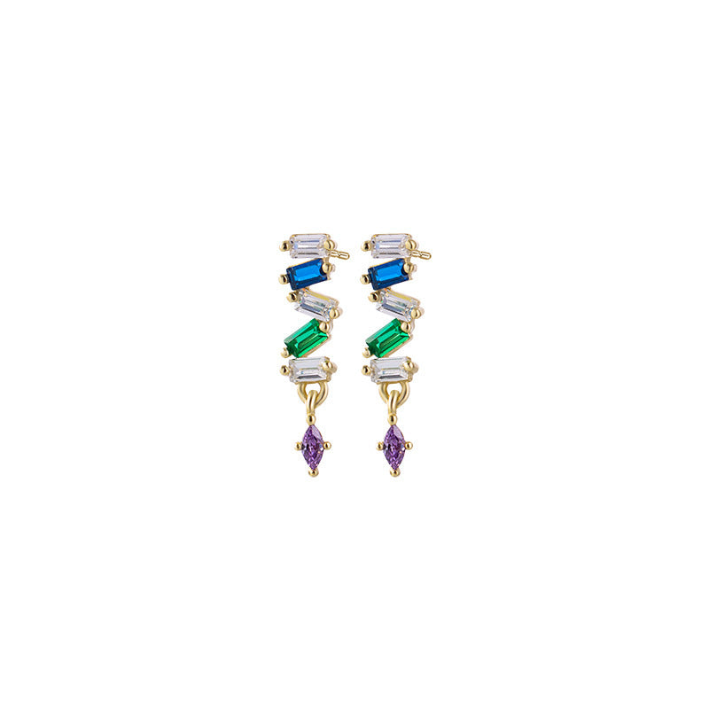 Elegant Rainbow Gem Drop Earrings – Sparkle in Every Color