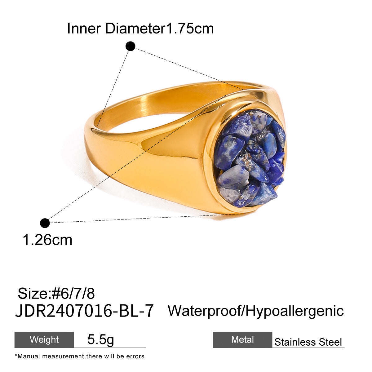“Boho Gold Rings Set with Blue Stone – Vintage Style Jewelry for Women”