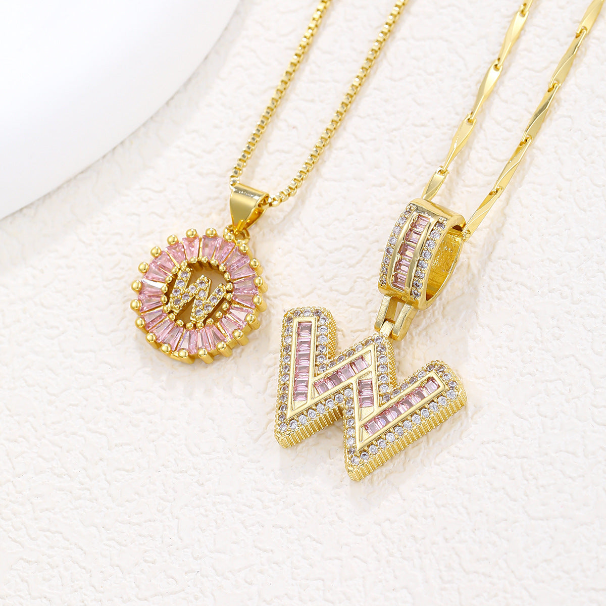 Luxury Gold Initial Necklace with Pink Zirco
