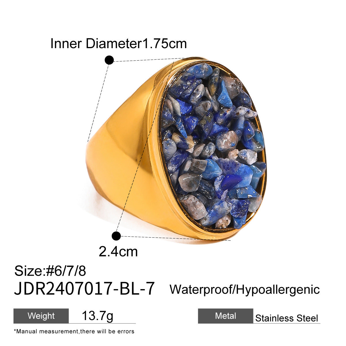 “Boho Gold Rings Set with Blue Stone – Vintage Style Jewelry for Women”