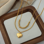 ✨ Double Layer Heart Pendant Necklace – Bold & Trendy Gold Statement ✨