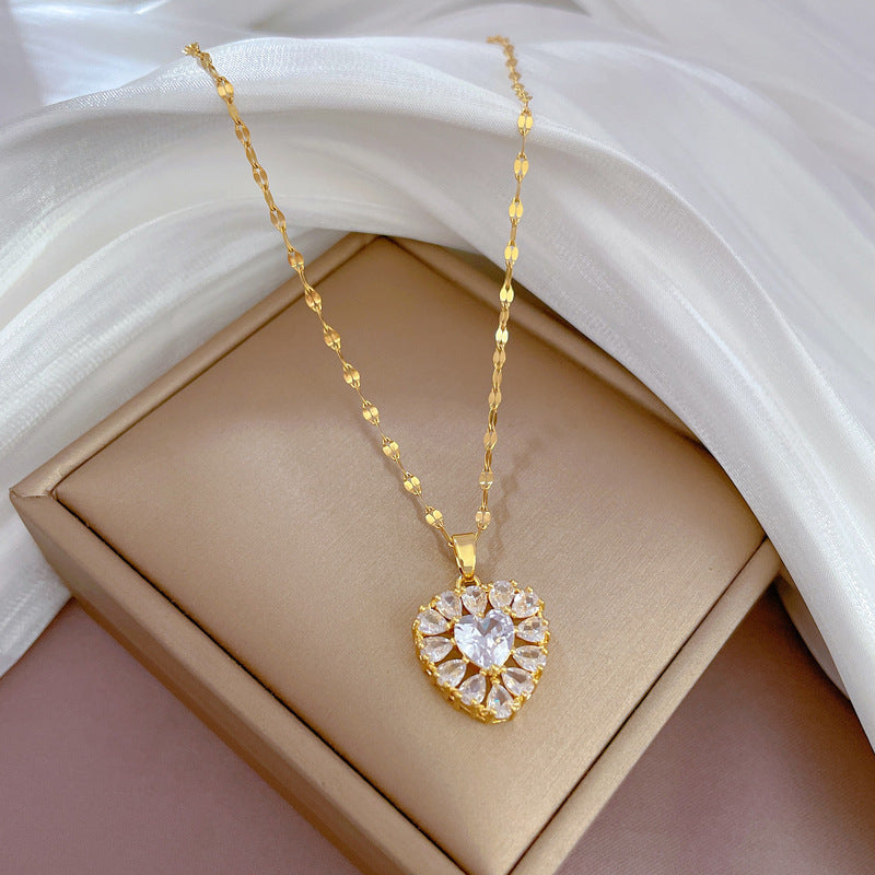 Elegant Heart Pendant Necklace – Sparkling Crystal in Gold Chain