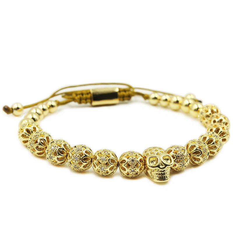 Men’s Luxury Crown Bracelet – Gold Macrame with Zircon Charms