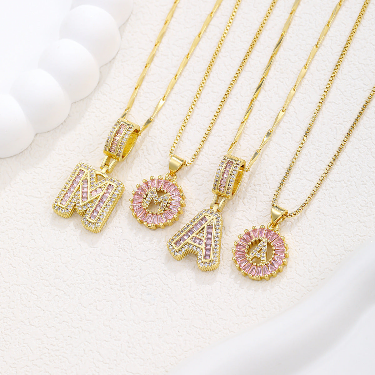 Luxury Gold Initial Necklace with Pink Zirco