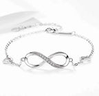 925 Sterling Silver Infinity Bracelet with Hearts and Zircon Stones