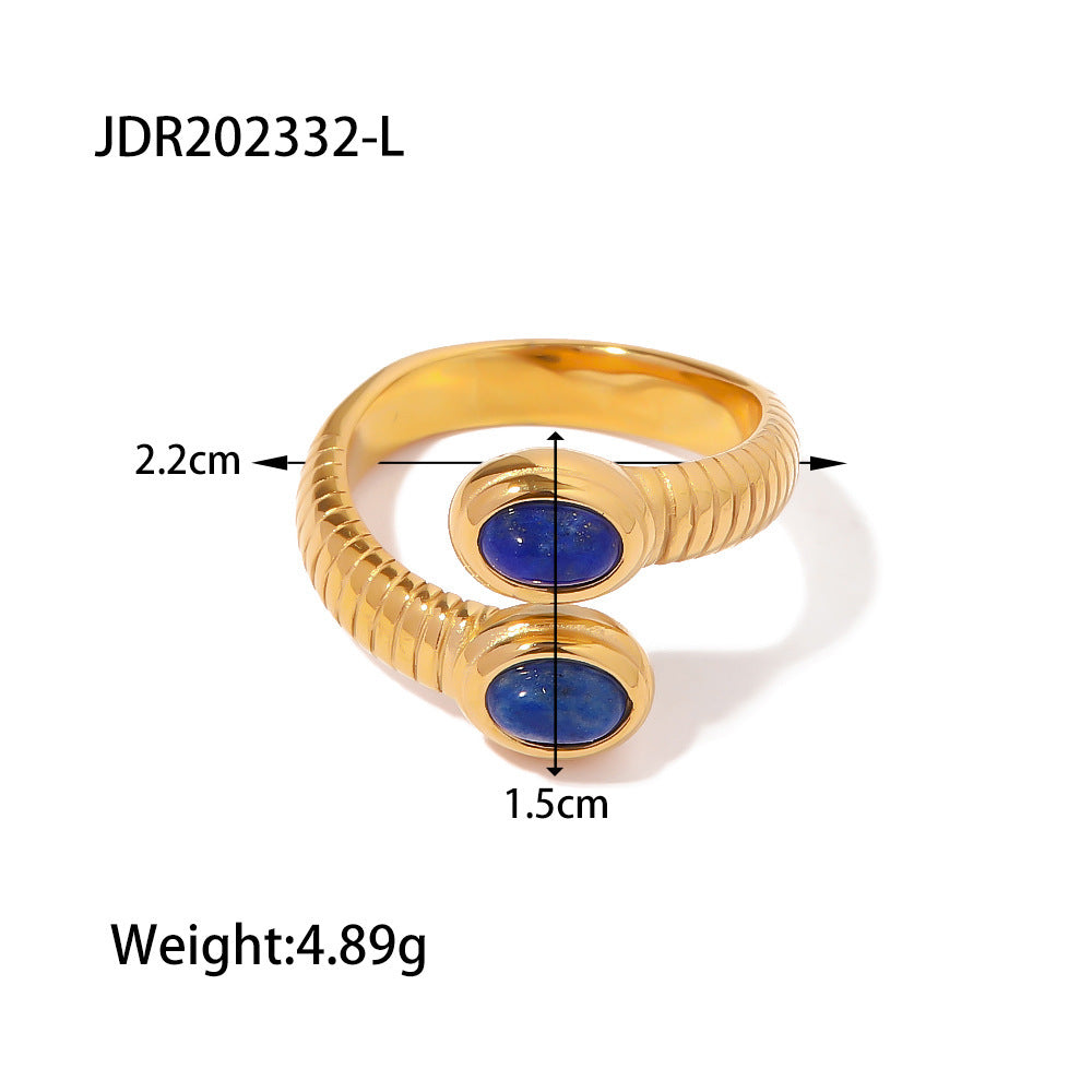 “Boho Gold Rings Set with Blue Stone – Vintage Style Jewelry for Women”