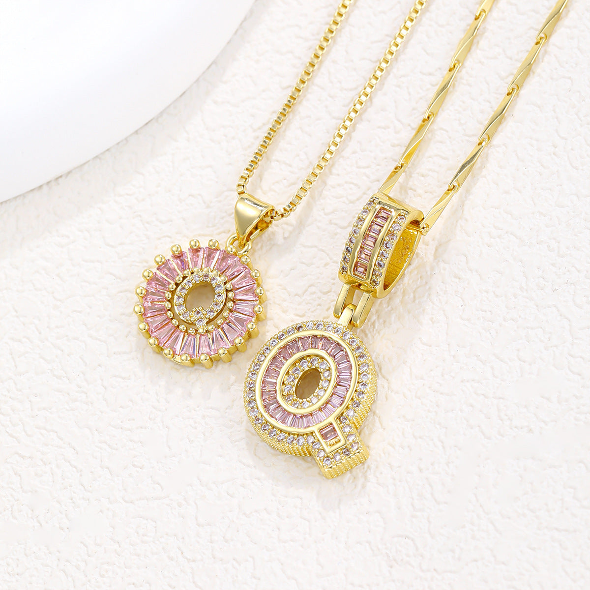 Luxury Gold Initial Necklace with Pink Zirco