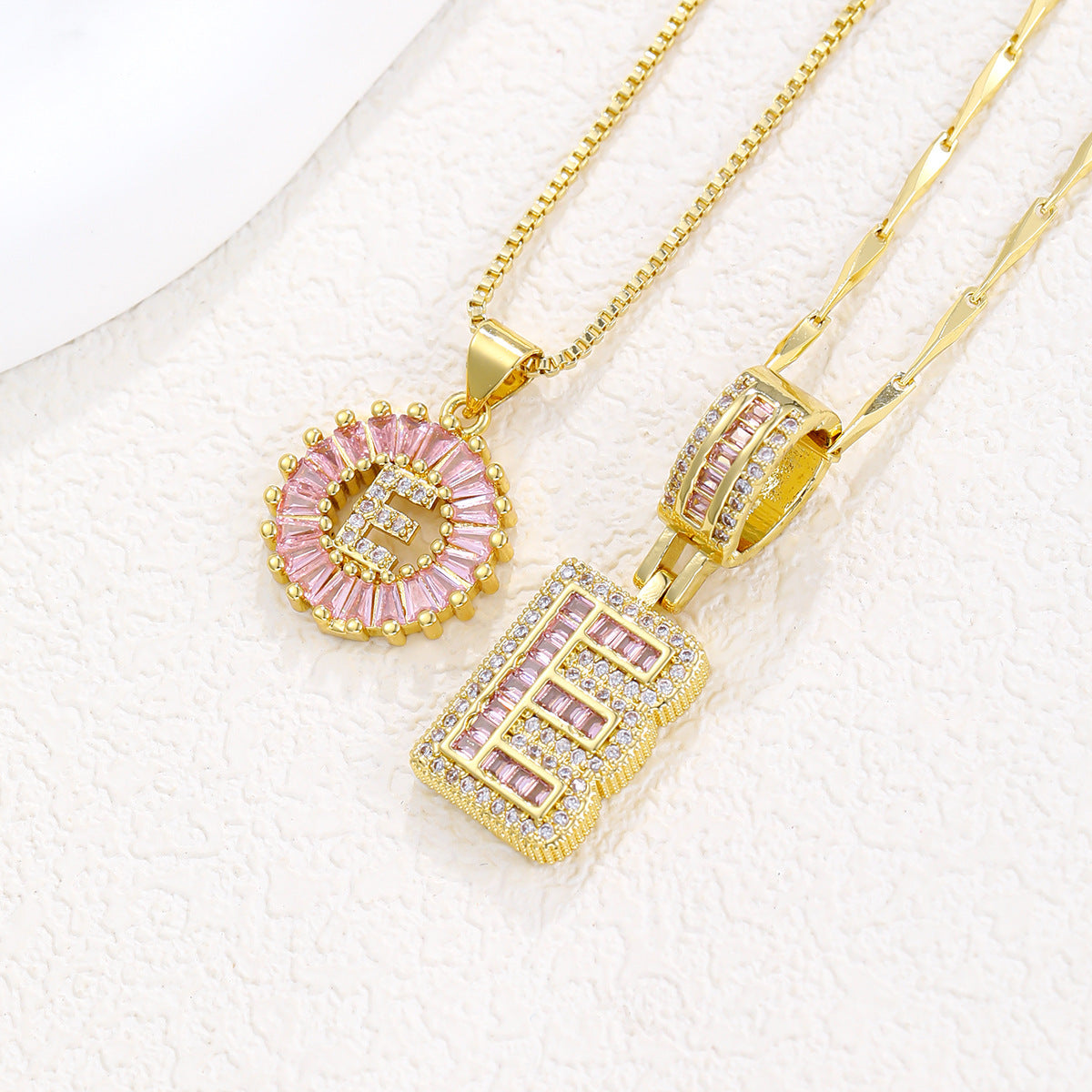 Luxury Gold Initial Necklace with Pink Zirco