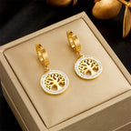 Gold Tree of Life Earrings with Diamond Accents – Elegant Symbolic Design