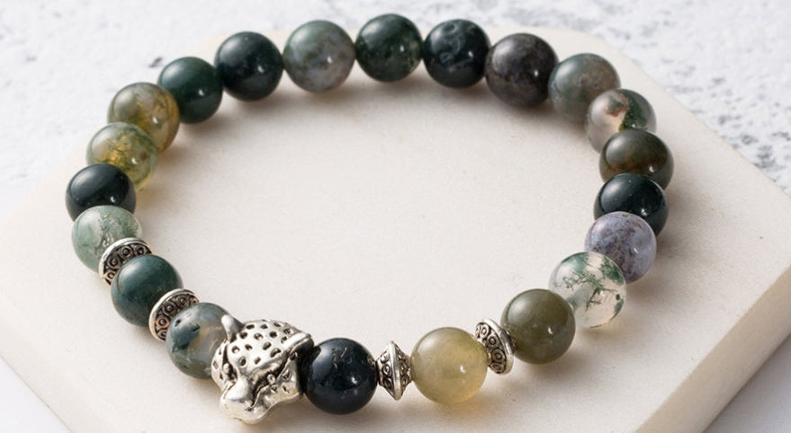 Men’s Beaded Bracelets – Natural Stone with Crown & Charm Accents