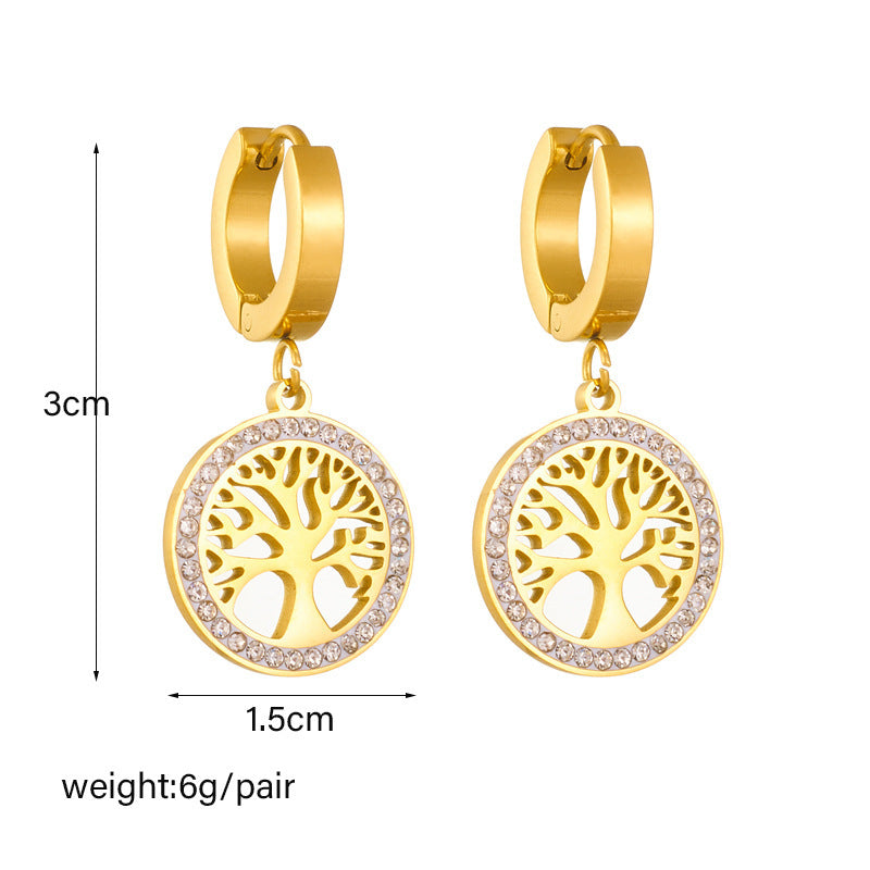 Gold Tree of Life Earrings with Diamond Accents – Elegant Symbolic Design