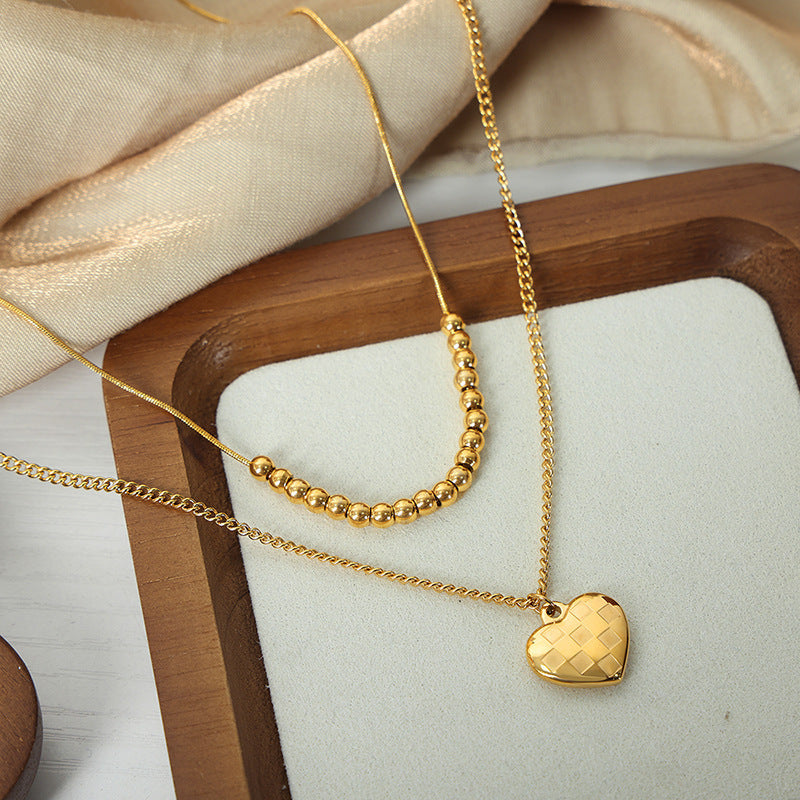 ✨ Double Layer Heart Pendant Necklace – Bold & Trendy Gold Statement ✨