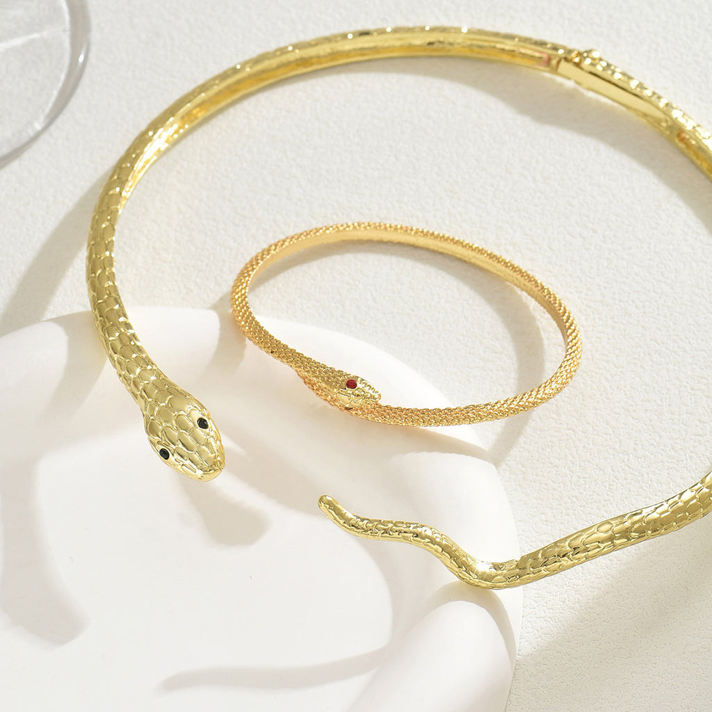 Gold Snake Necklace & Bracelet Set – Bold Luxury Statement Jewelry
