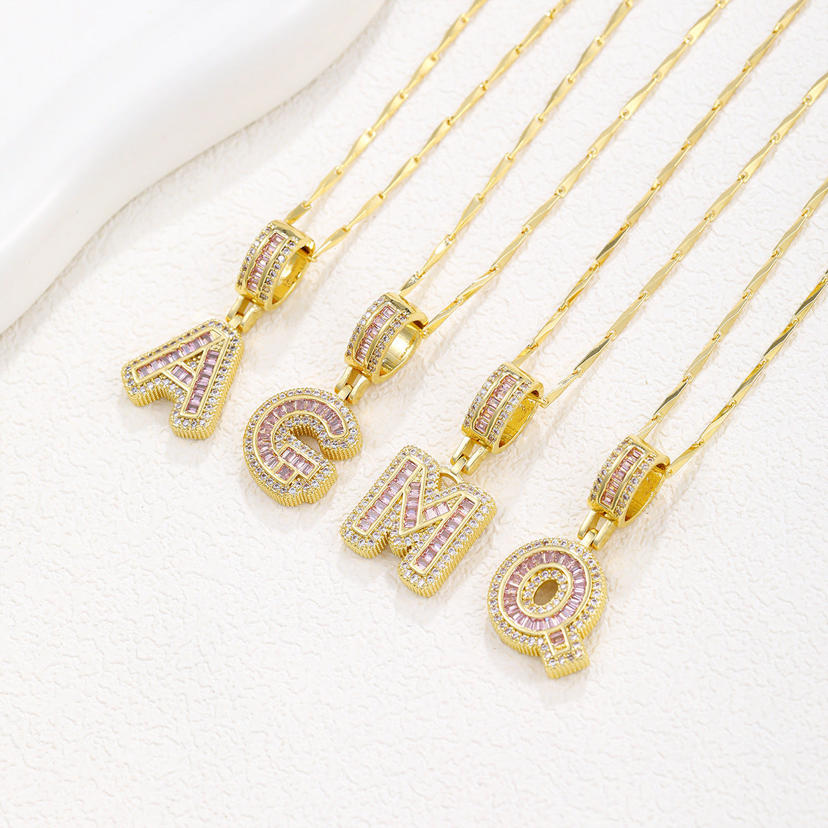 Luxury Gold Initial Necklace with Pink Zirco