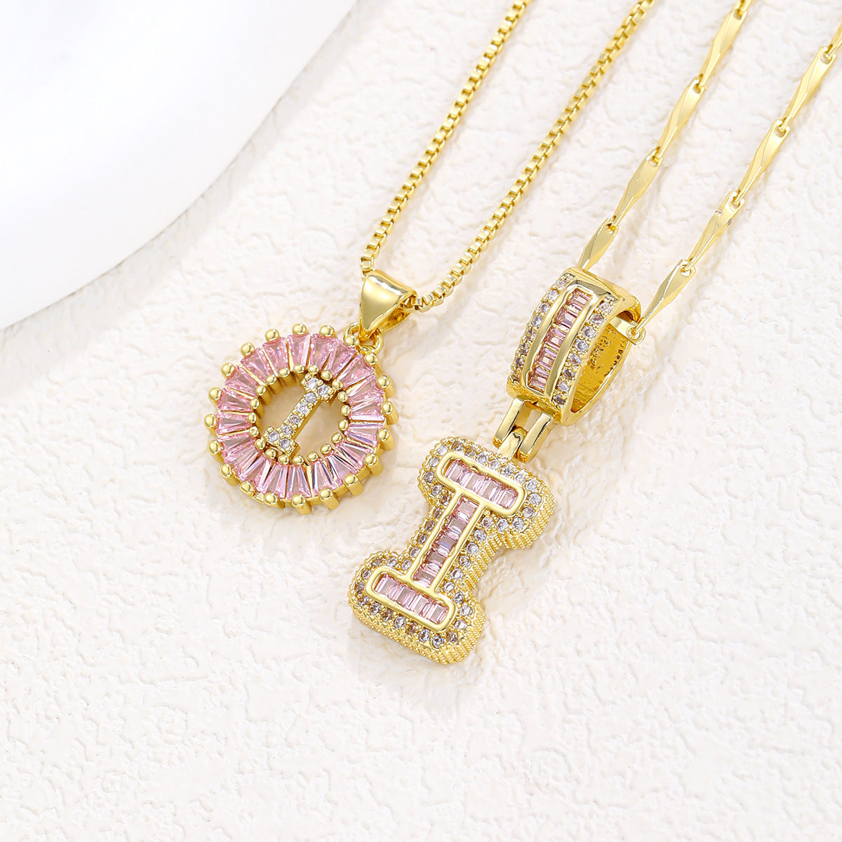 Luxury Gold Initial Necklace with Pink Zirco