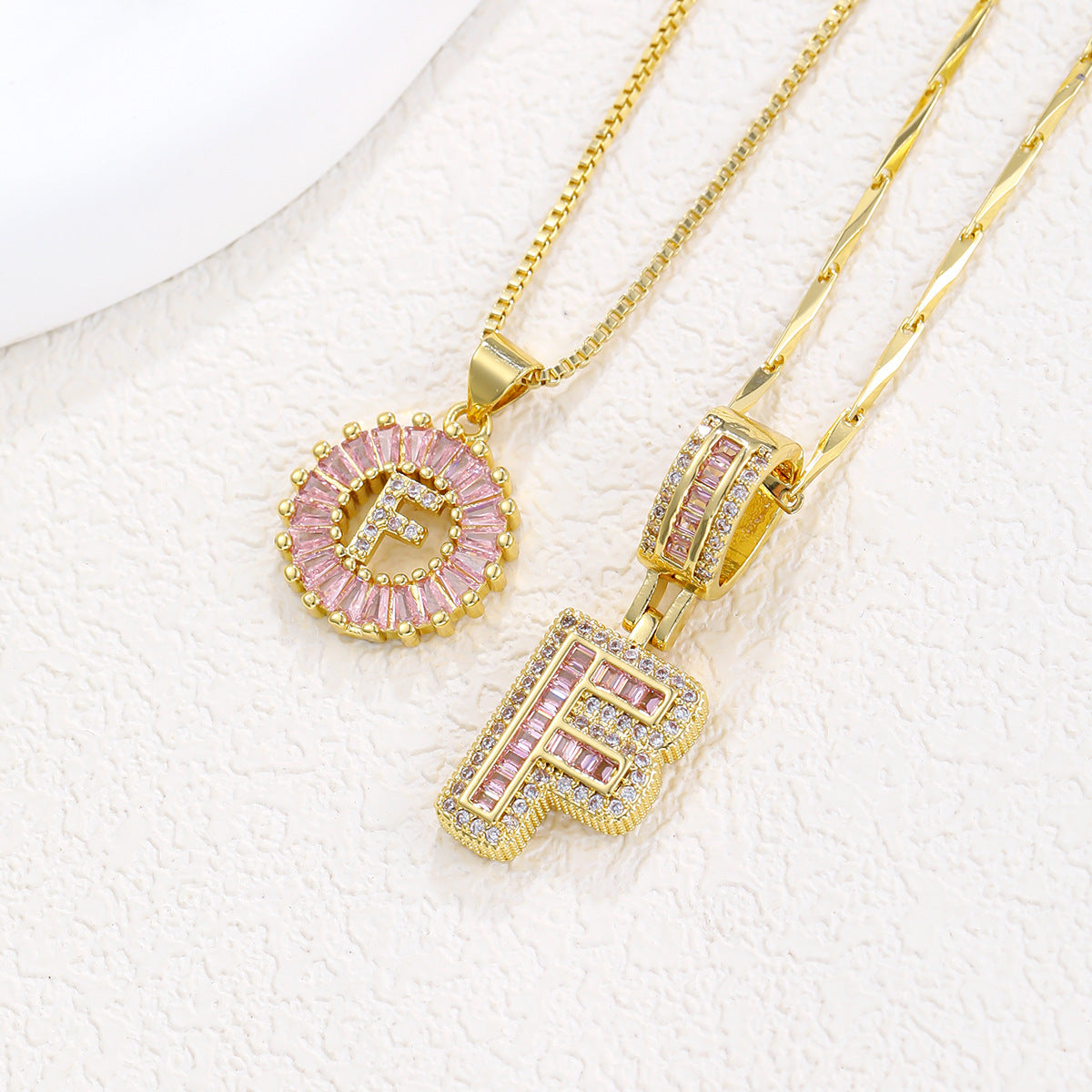 Luxury Gold Initial Necklace with Pink Zirco