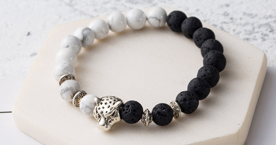 Men’s Beaded Bracelets – Natural Stone with Crown & Charm Accents