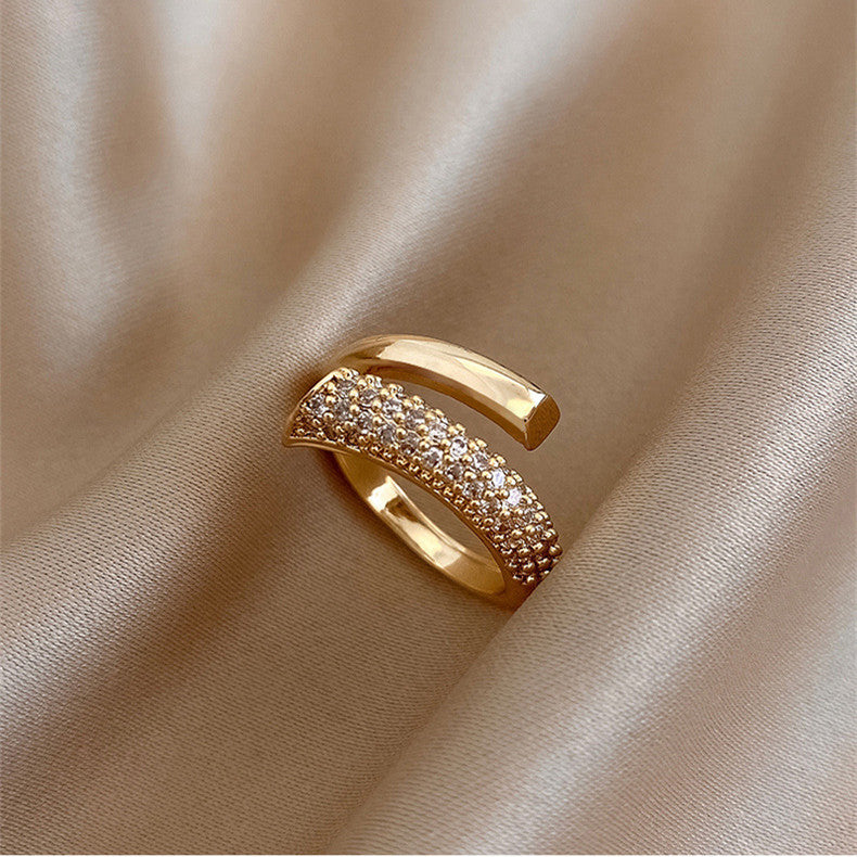 Elegant Gold Plated Ring – Adjustable Diamond-Inspired Shine