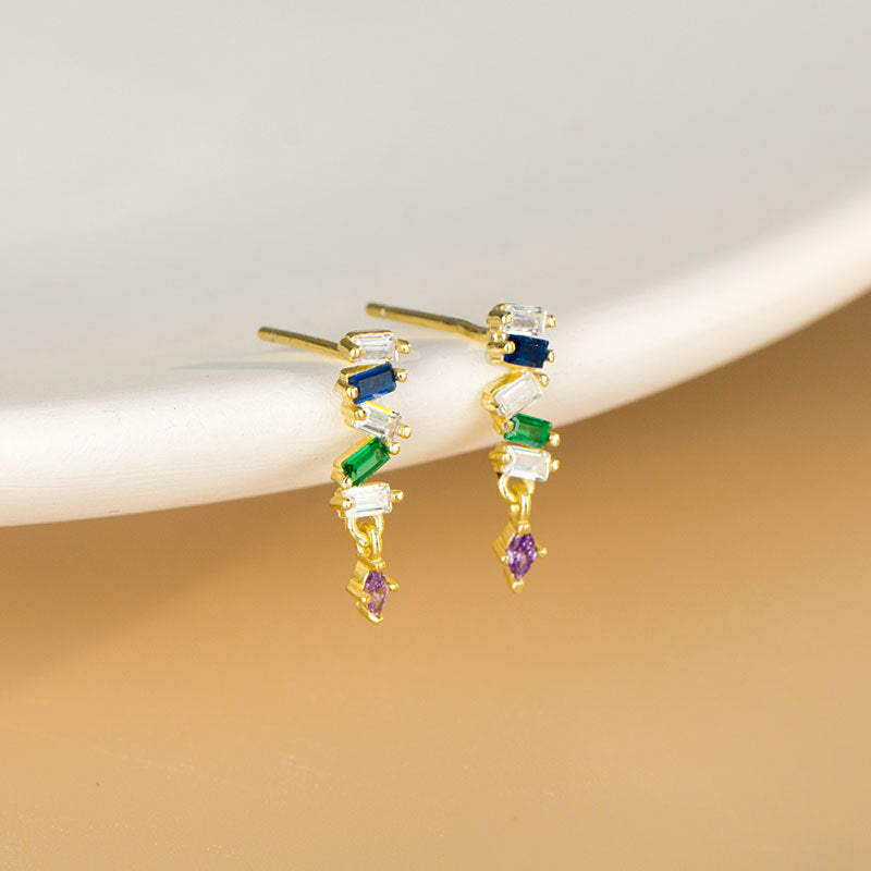 Elegant Rainbow Gem Drop Earrings – Sparkle in Every Color