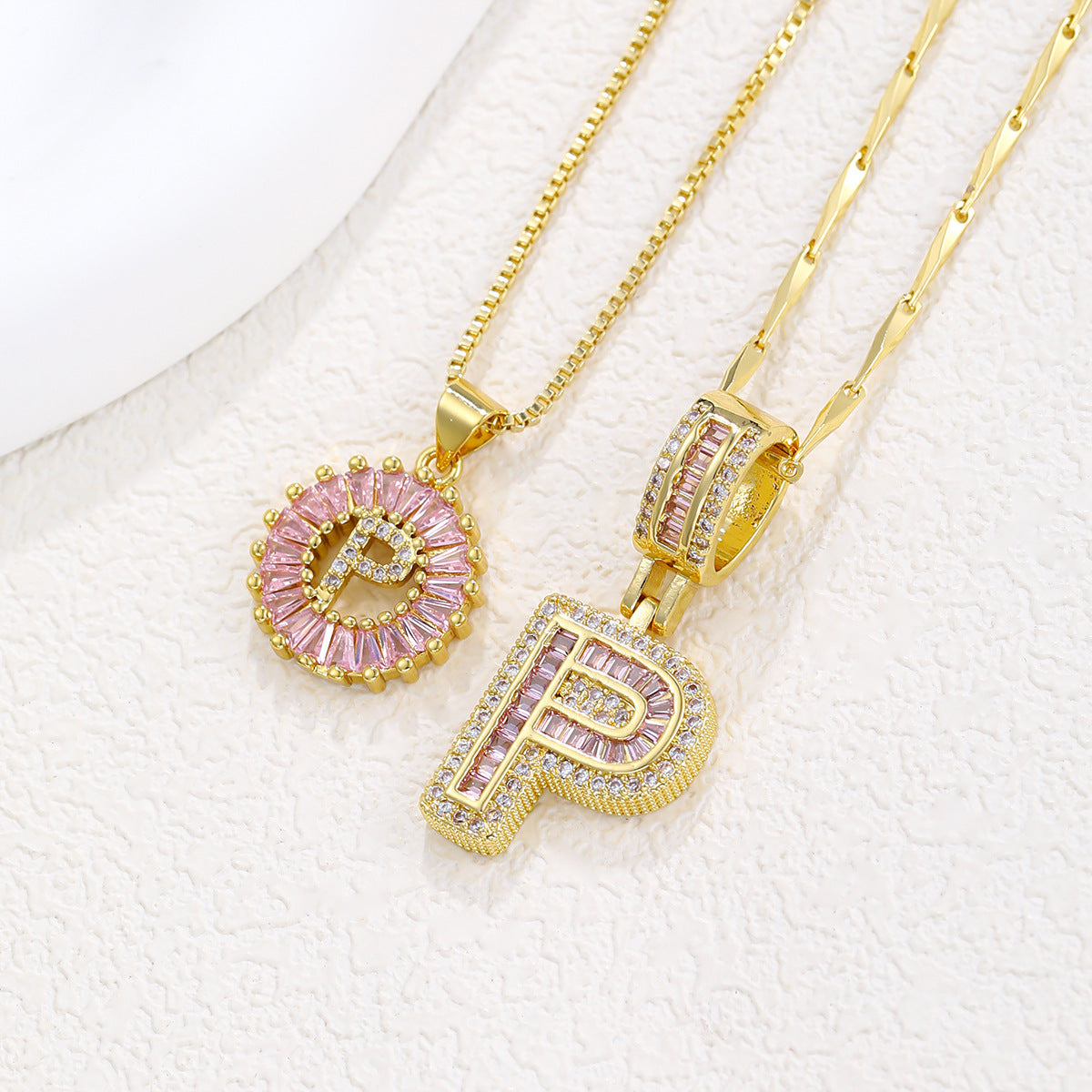 Luxury Gold Initial Necklace with Pink Zirco