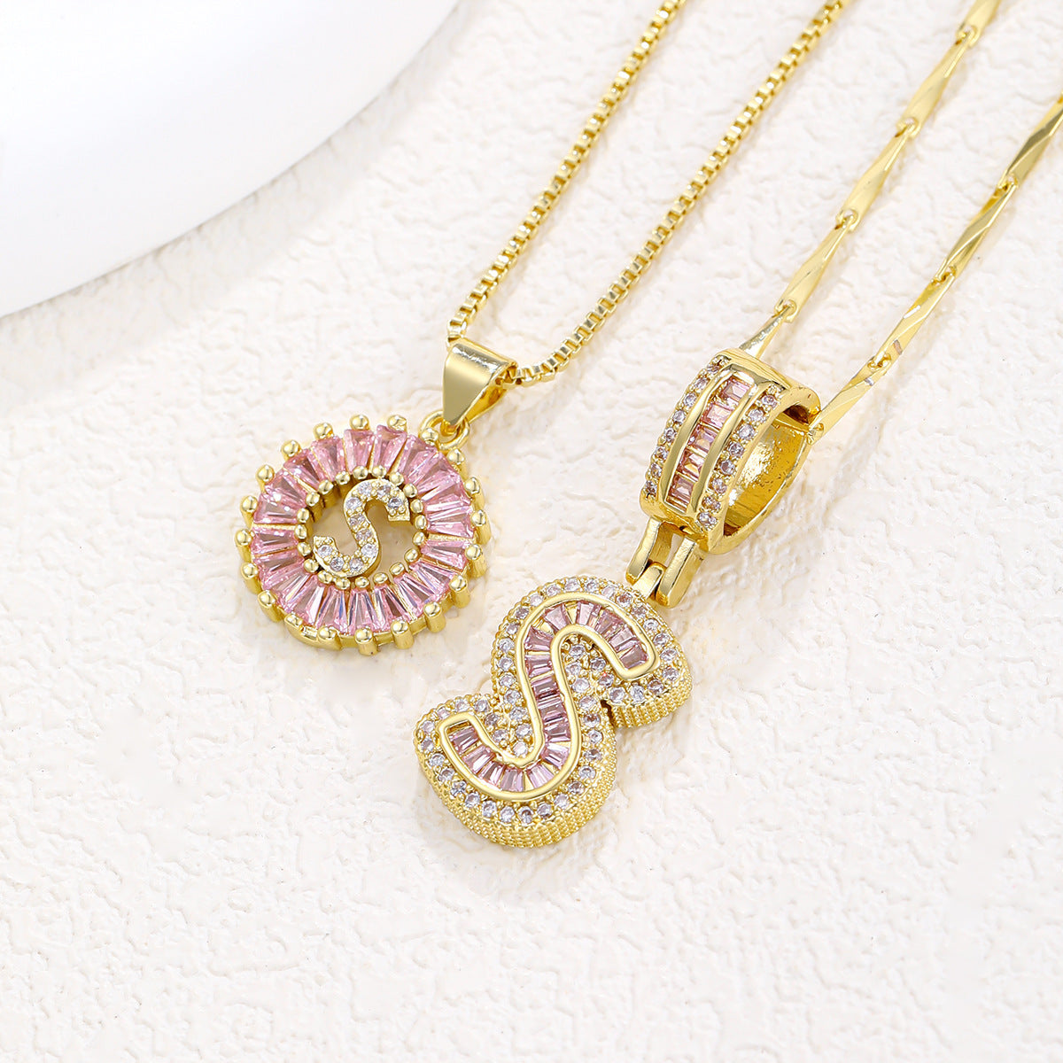 Luxury Gold Initial Necklace with Pink Zirco