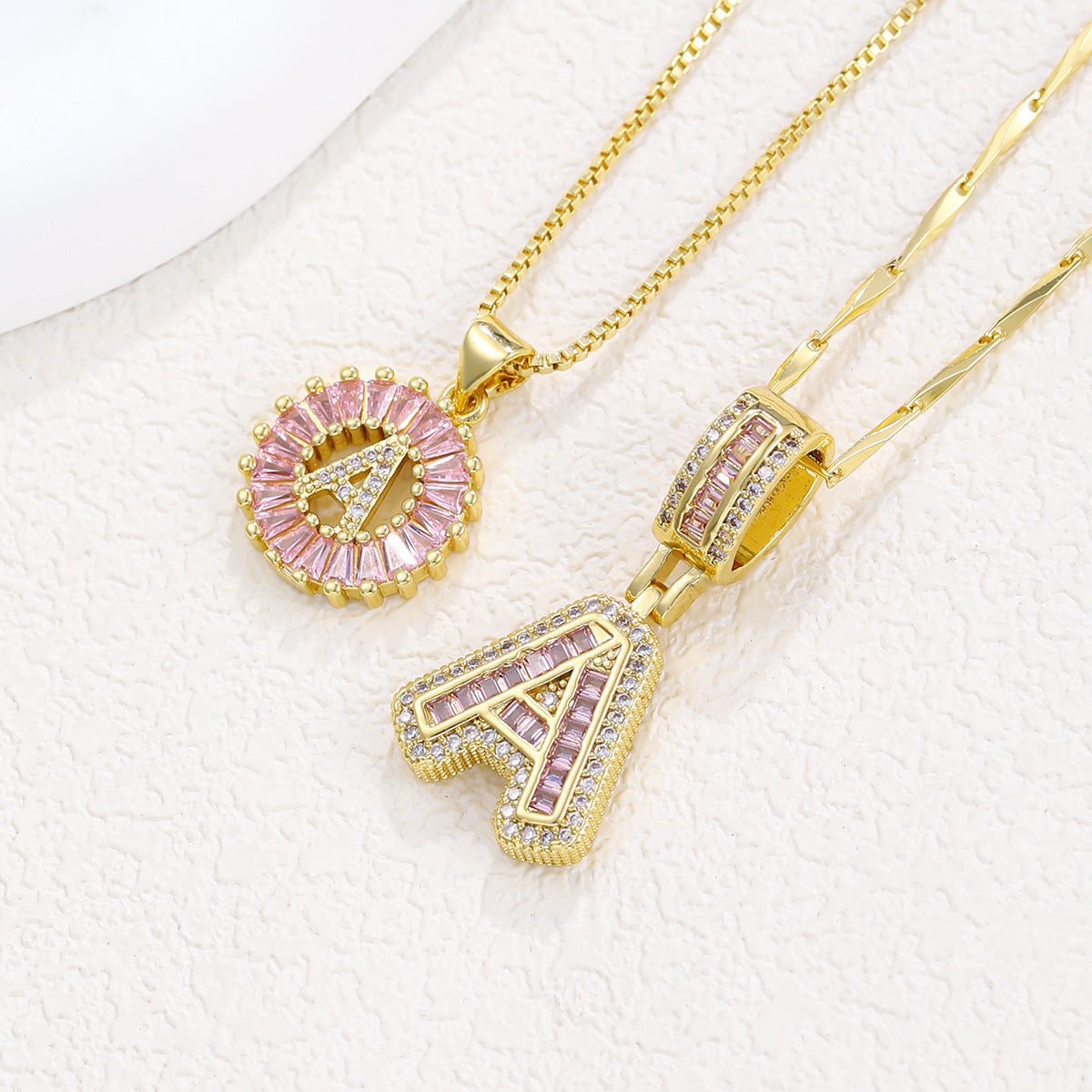 Luxury Gold Initial Necklace with Pink Zirco