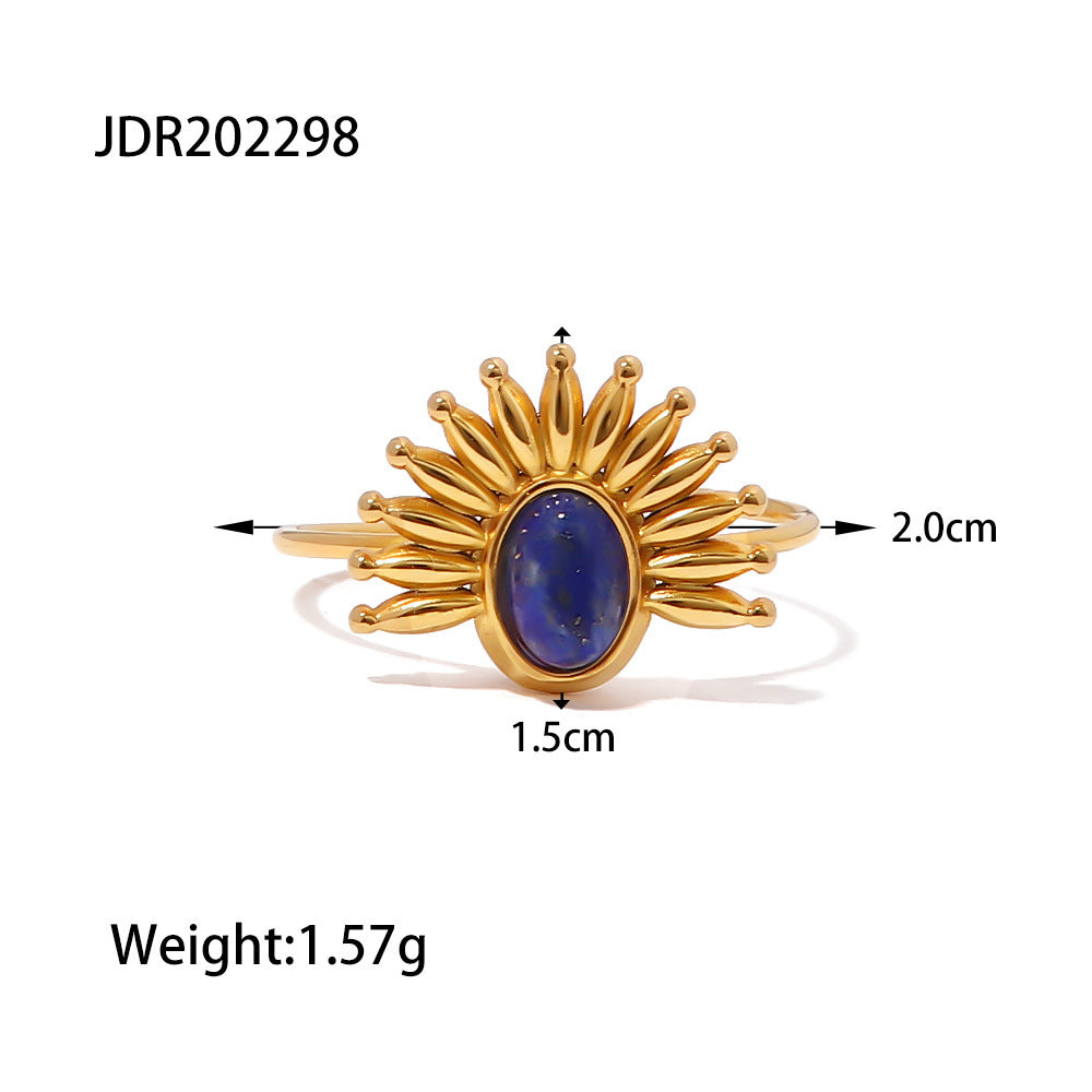 “Boho Gold Rings Set with Blue Stone – Vintage Style Jewelry for Women”