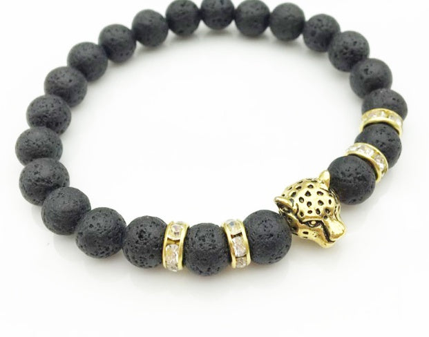 Men’s Beaded Bracelets – Natural Stone with Crown & Charm Accents