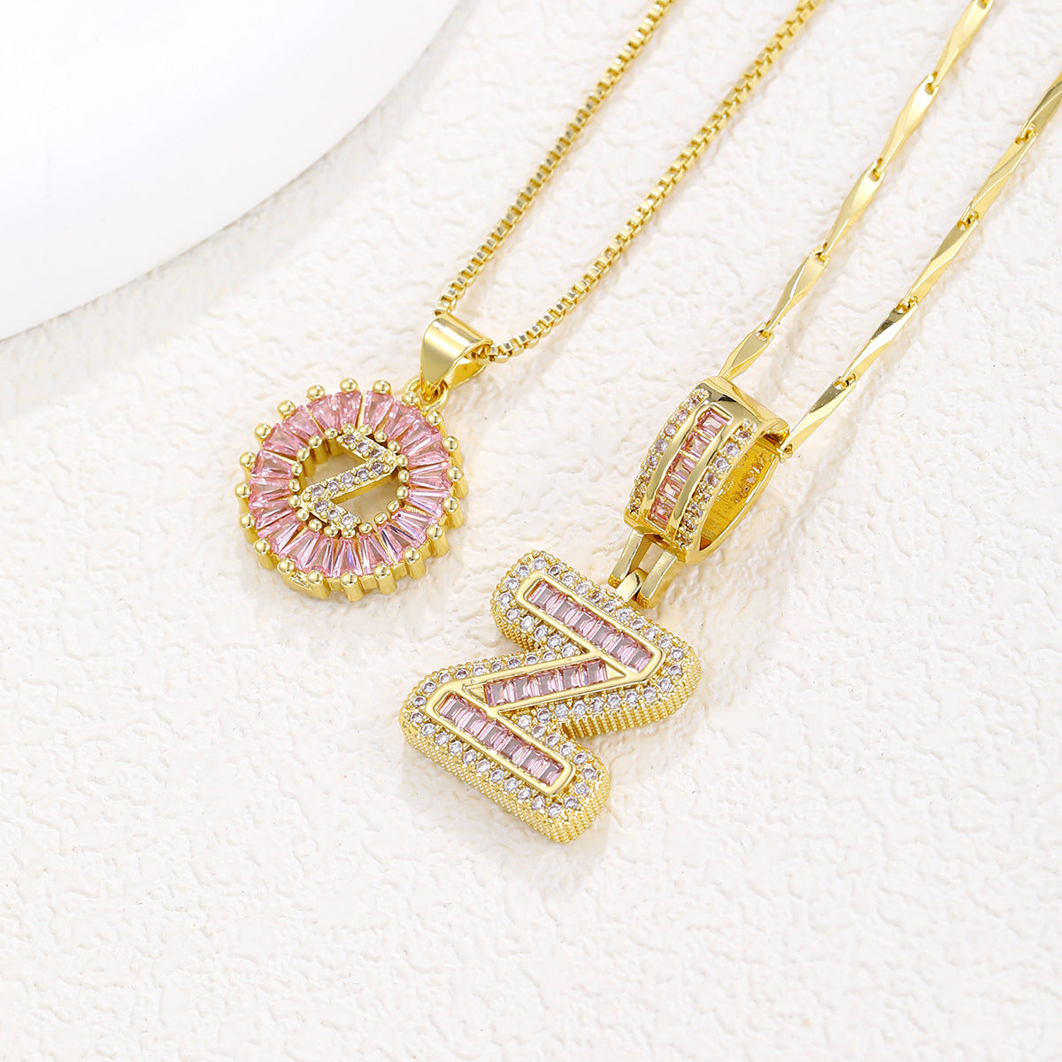 Luxury Gold Initial Necklace with Pink Zirco