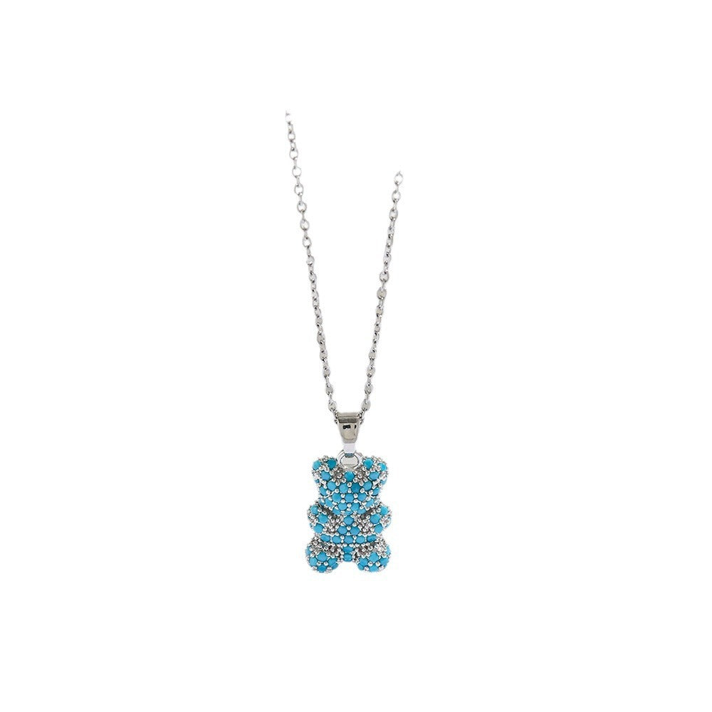 Sparkling Bear Pendant Necklace – Colorful Zircon Charm for Women