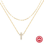Double Layer Cross Necklace with Sparkling Stones – Gold & Silver
