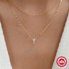 Double Layer Cross Necklace with Sparkling Stones – Gold & Silver