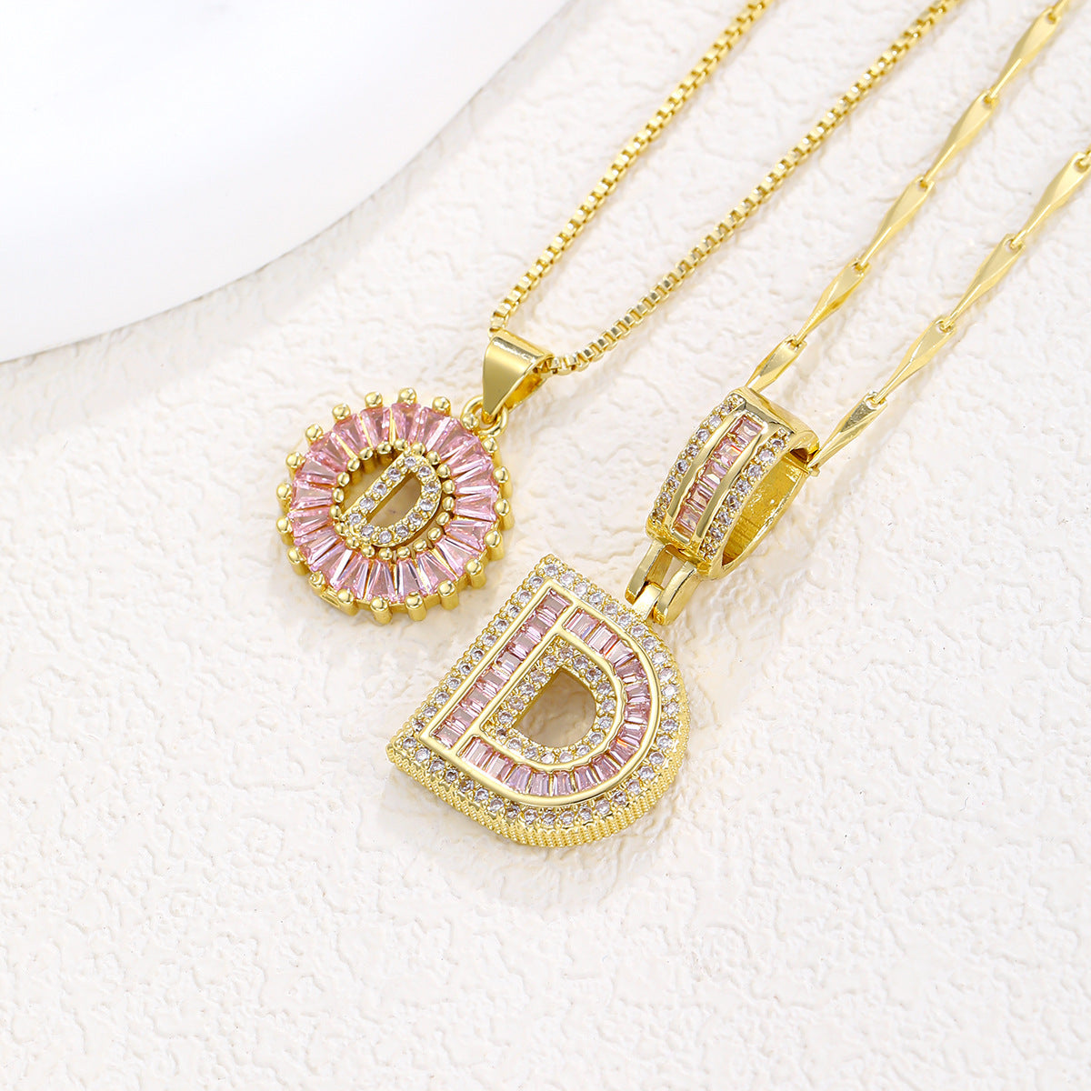 Luxury Gold Initial Necklace with Pink Zirco