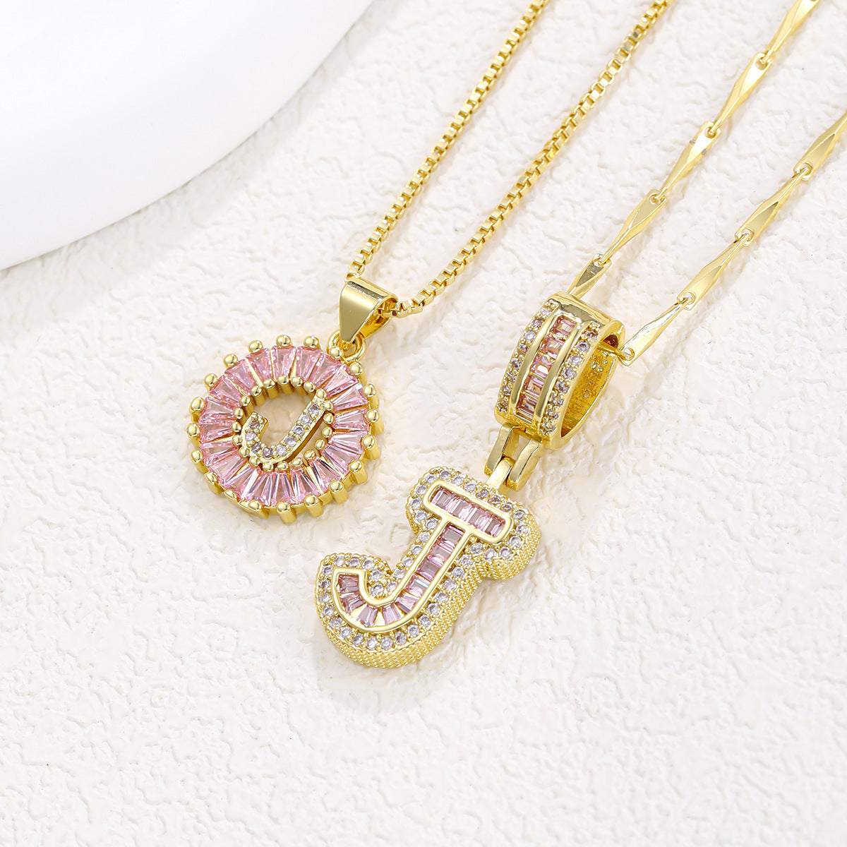 Luxury Gold Initial Necklace with Pink Zirco