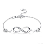 925 Sterling Silver Infinity Bracelet with Hearts and Zircon Stones