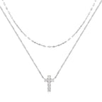 Double Layer Cross Necklace with Sparkling Stones – Gold & Silver