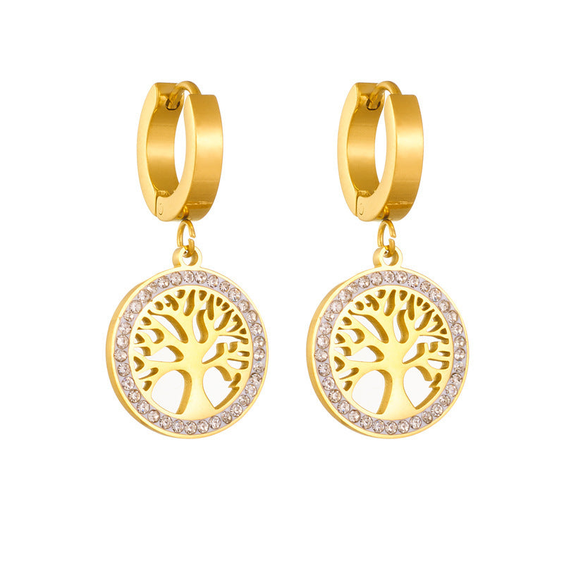Gold Tree of Life Earrings with Diamond Accents – Elegant Symbolic Design