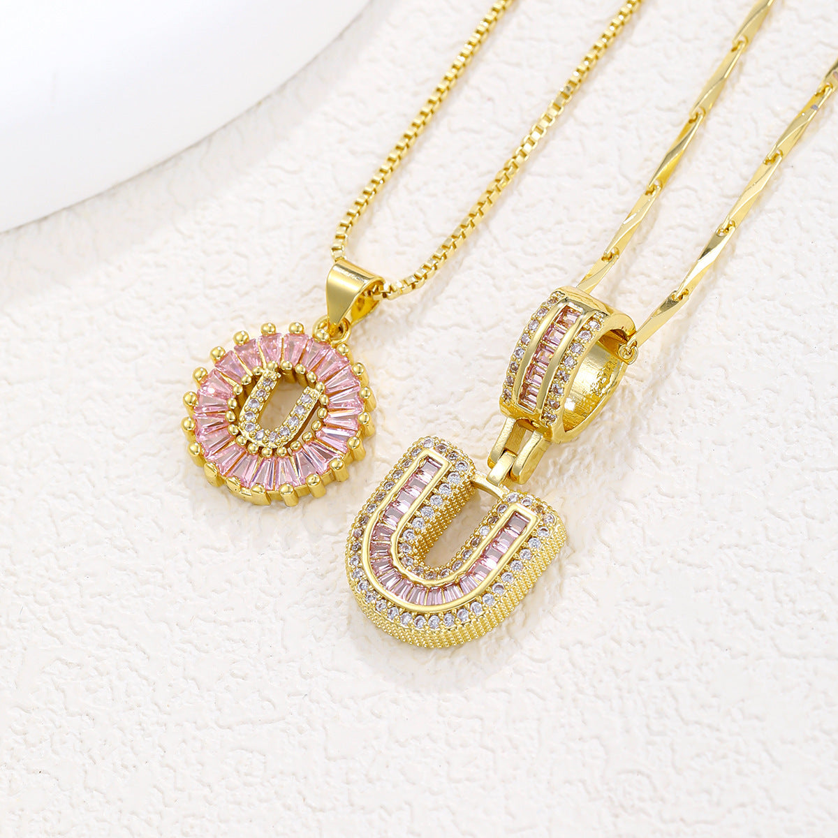 Luxury Gold Initial Necklace with Pink Zirco