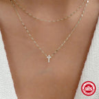 Double Layer Cross Necklace with Sparkling Stones – Gold & Silver