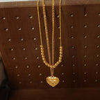 ✨ Double Layer Heart Pendant Necklace – Bold & Trendy Gold Statement ✨