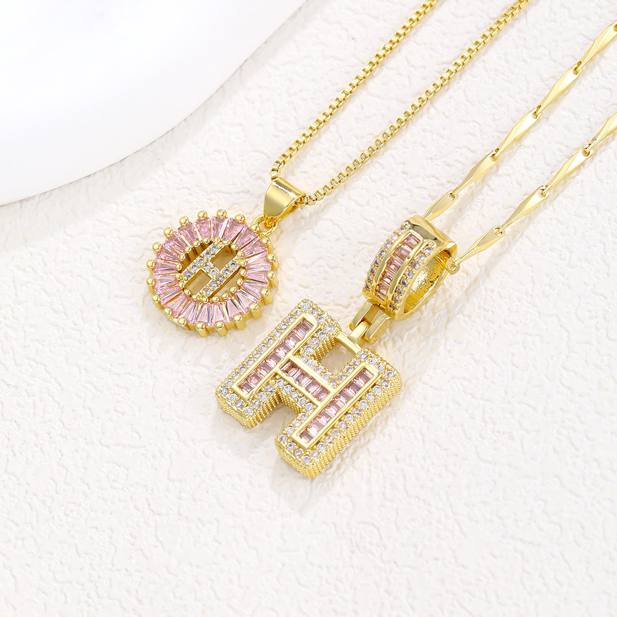 Luxury Gold Initial Necklace with Pink Zirco