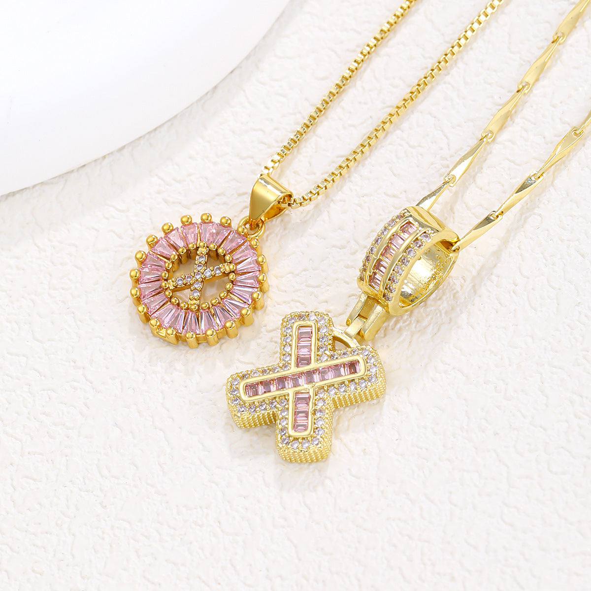 Luxury Gold Initial Necklace with Pink Zirco