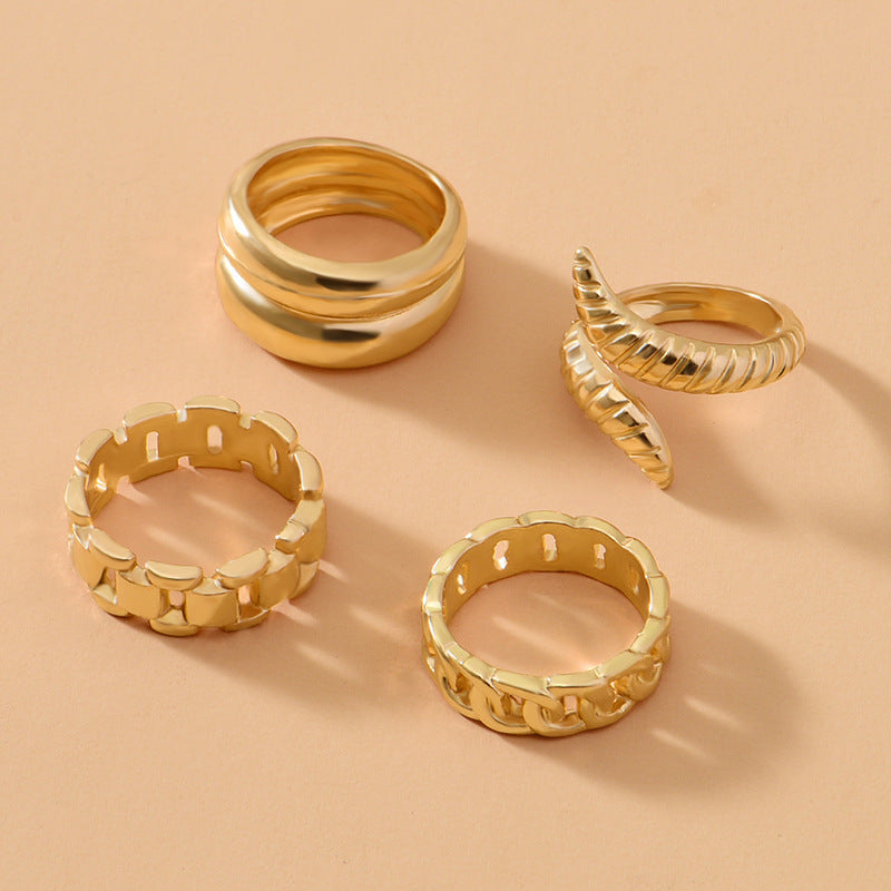 Modern Gold & Silver Ring Set – Adjustable Fashion Jewelry”
