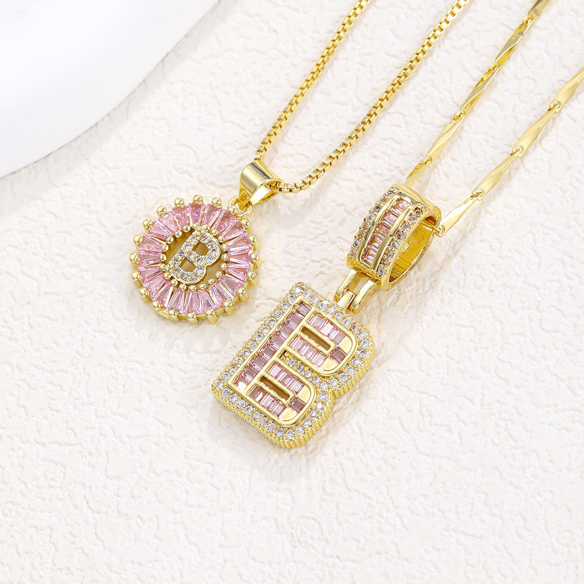 Luxury Gold Initial Necklace with Pink Zirco