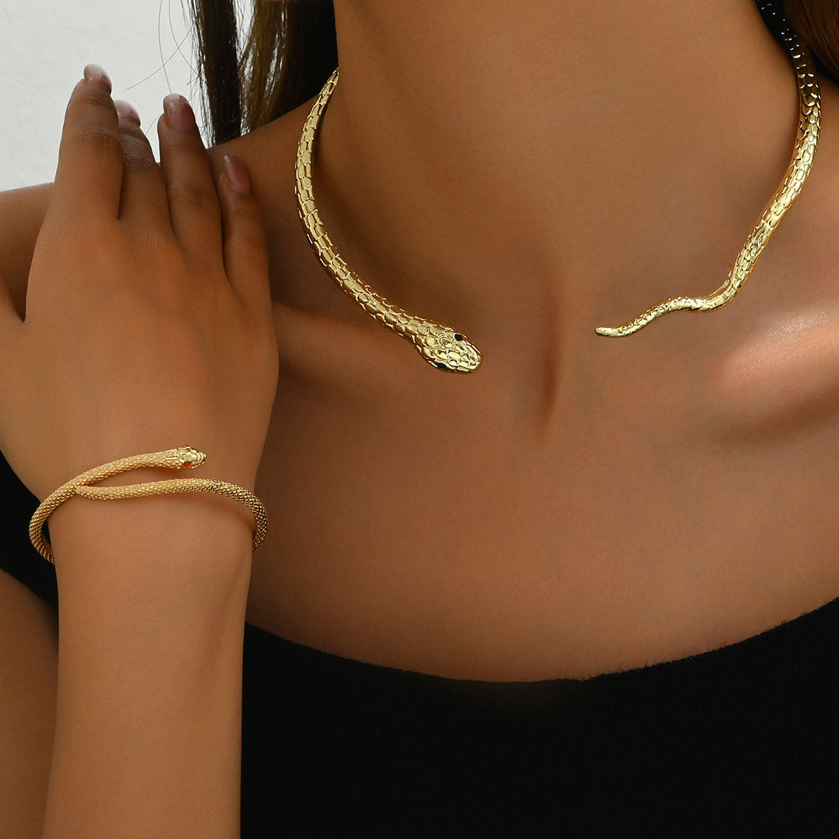 Gold Snake Necklace & Bracelet Set – Bold Luxury Statement Jewelry