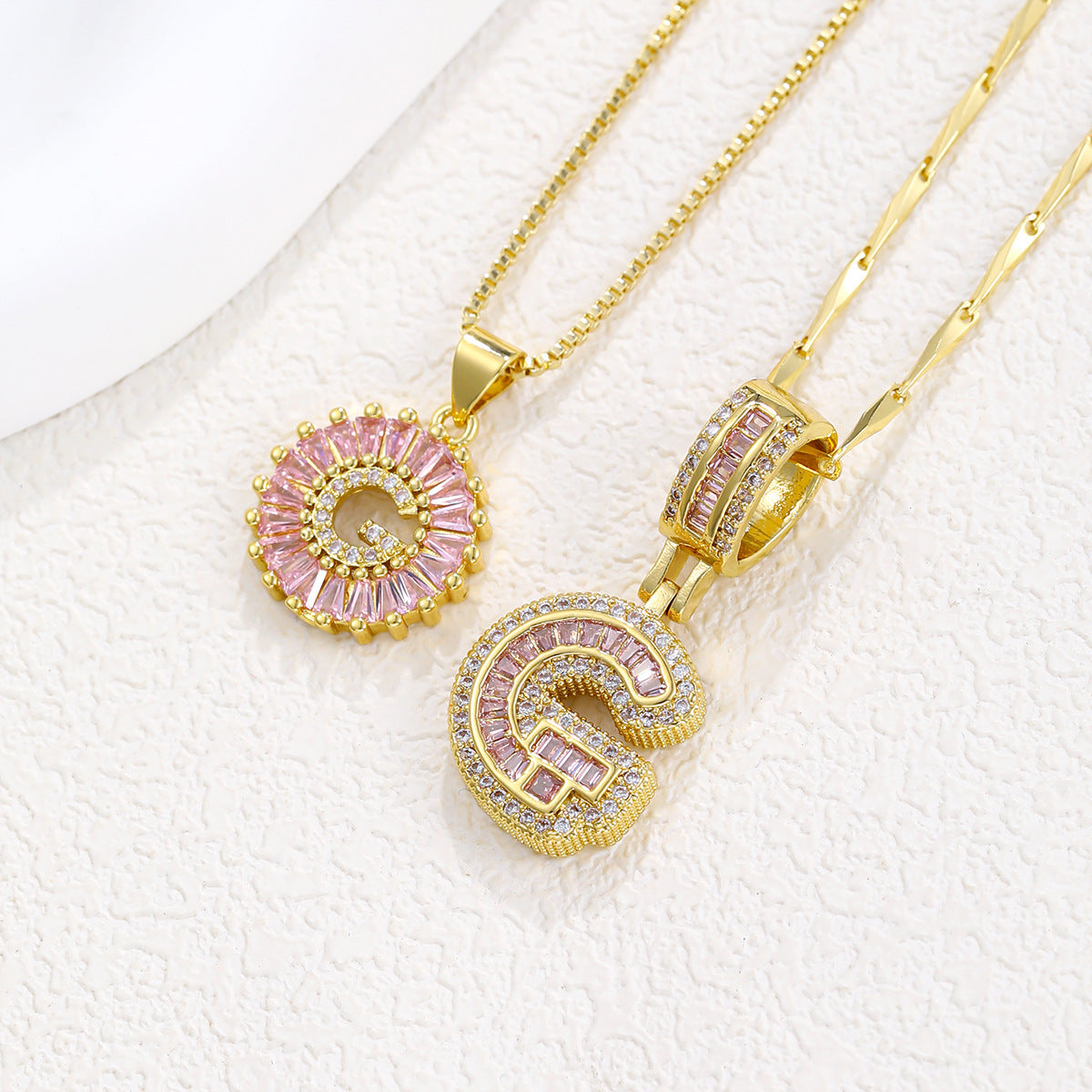 Luxury Gold Initial Necklace with Pink Zirco