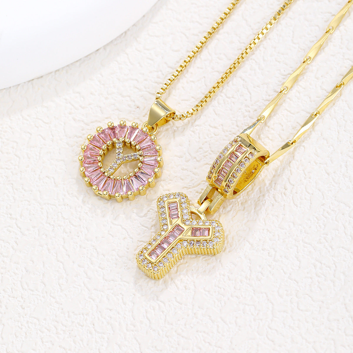 Luxury Gold Initial Necklace with Pink Zirco