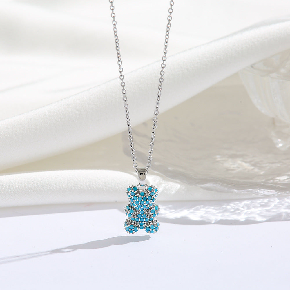 Sparkling Bear Pendant Necklace – Colorful Zircon Charm for Women